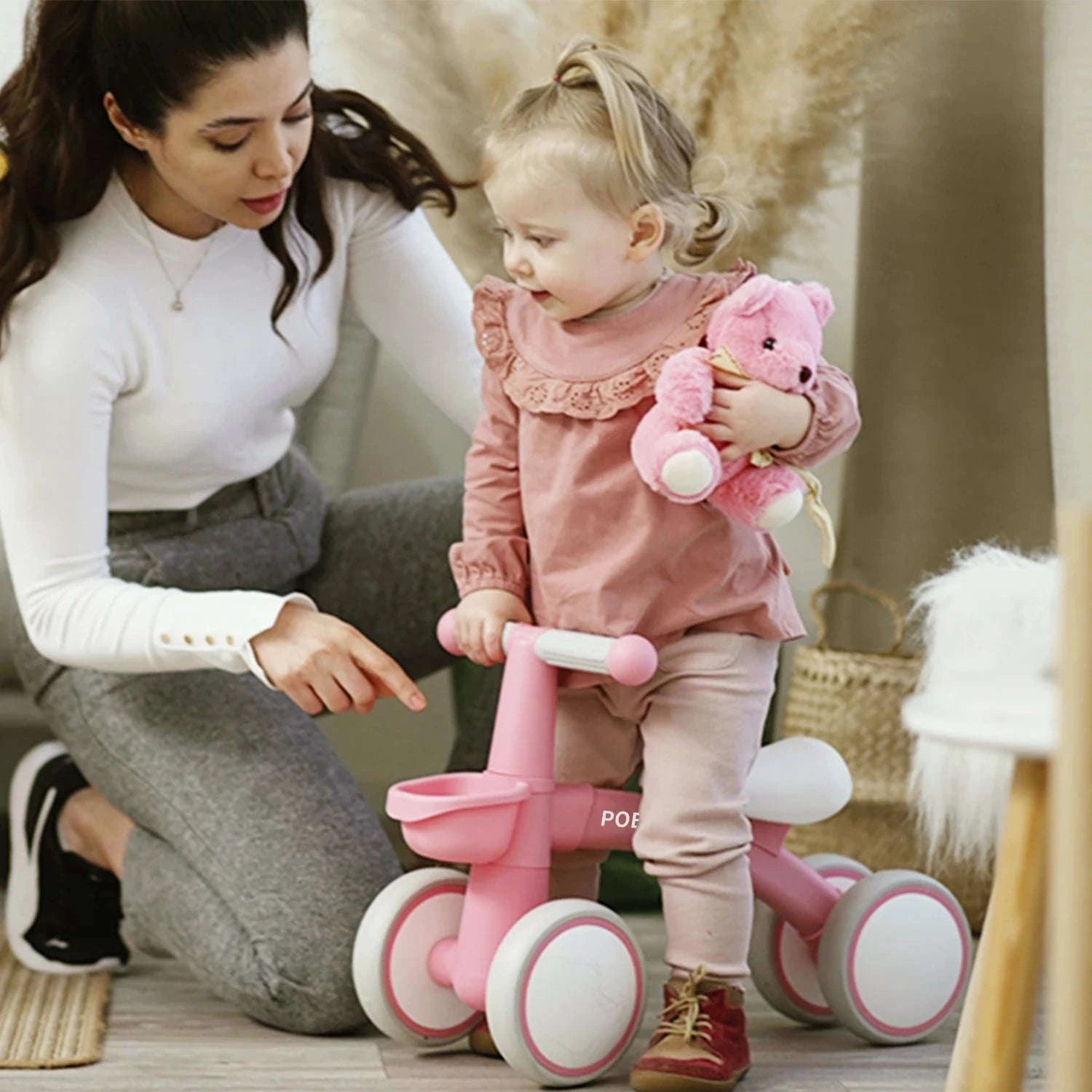 Toddler Balance Bike Walker with 4 Wheels and Adjustable Seat-green / france