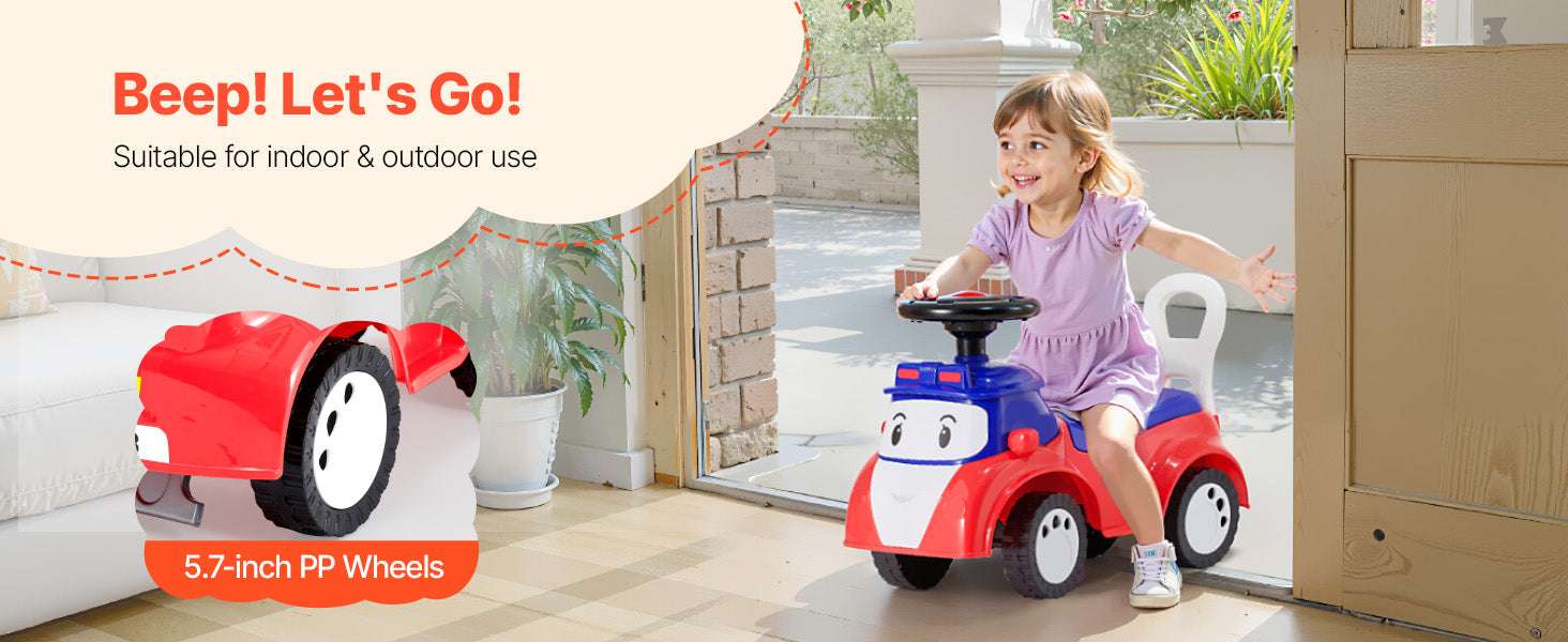 Toddler Ride-On Push Car with Music & Storage, 55 lb Capacity-Red / United States