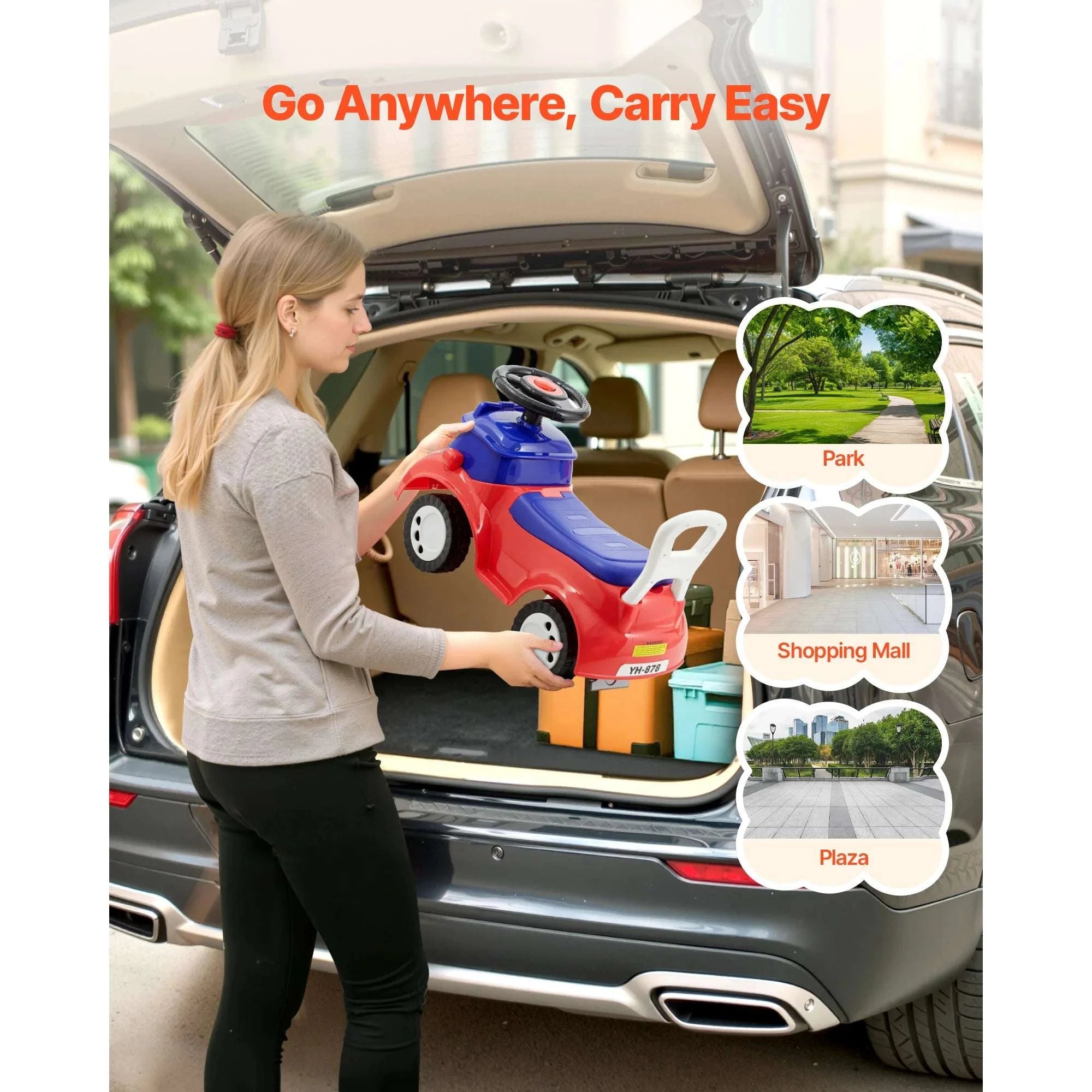 Toddler Ride-On Push Car with Music & Storage, 55 lb Capacity-Red / United States