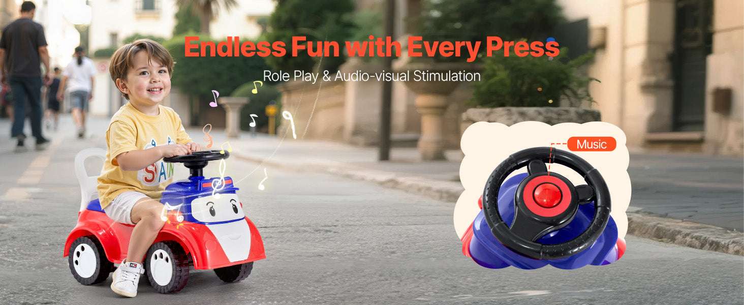 Toddler Ride-On Push Car with Music & Storage, 55 lb Capacity-Red / United States