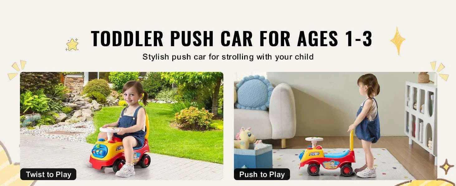 Toddler Ride On Push Car with Music, Storage & Anti-Tip Design-Multicolor / United States