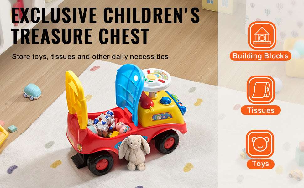 Toddler Ride On Push Car with Music, Storage & Anti-Tip Design-Multicolor / United States