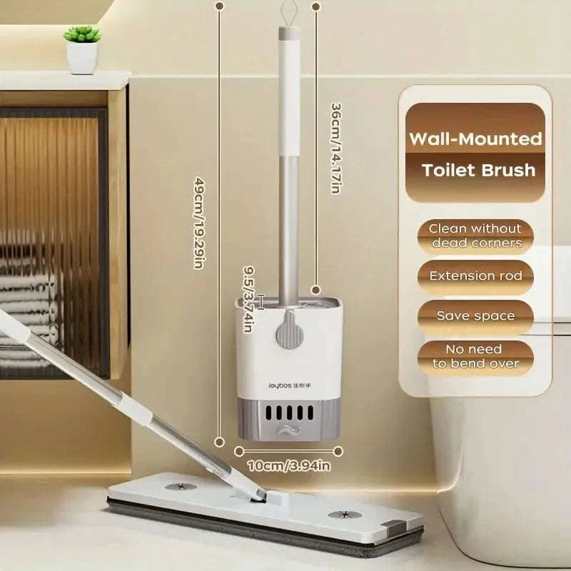 Toilet Brush and Holder Set with 44cm Handle, Non-Shedding Bristles-United States / WHITE-1PC