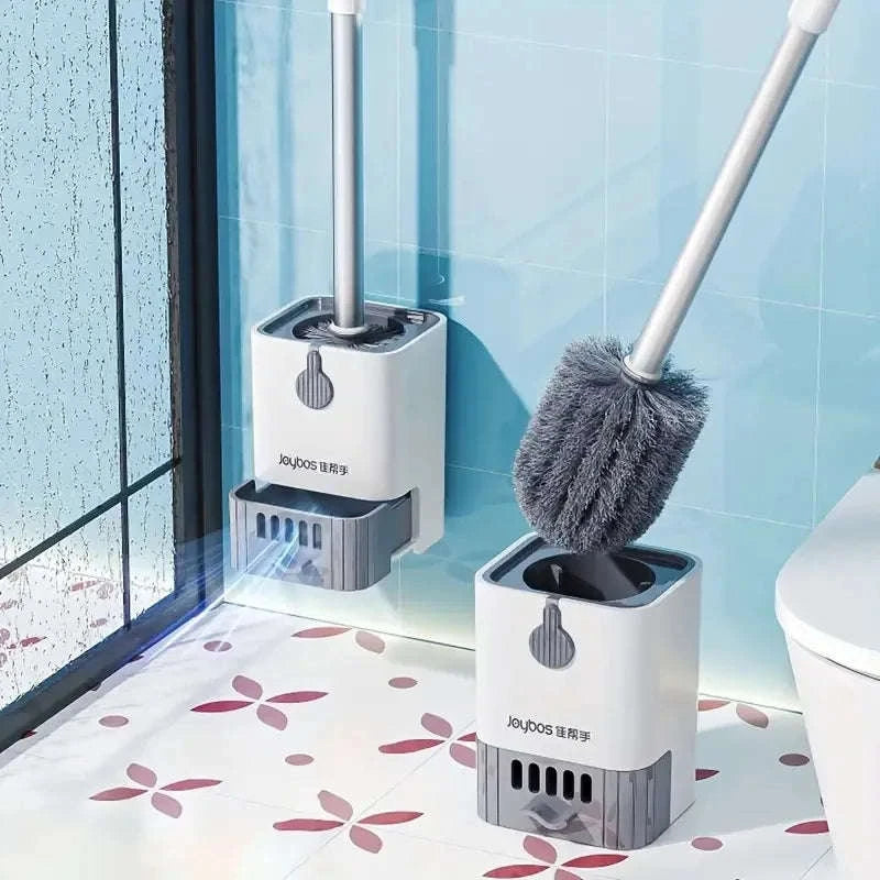 Toilet Brush and Holder Set with 44cm Handle, Non-Shedding Bristles-United States / WHITE-1PC