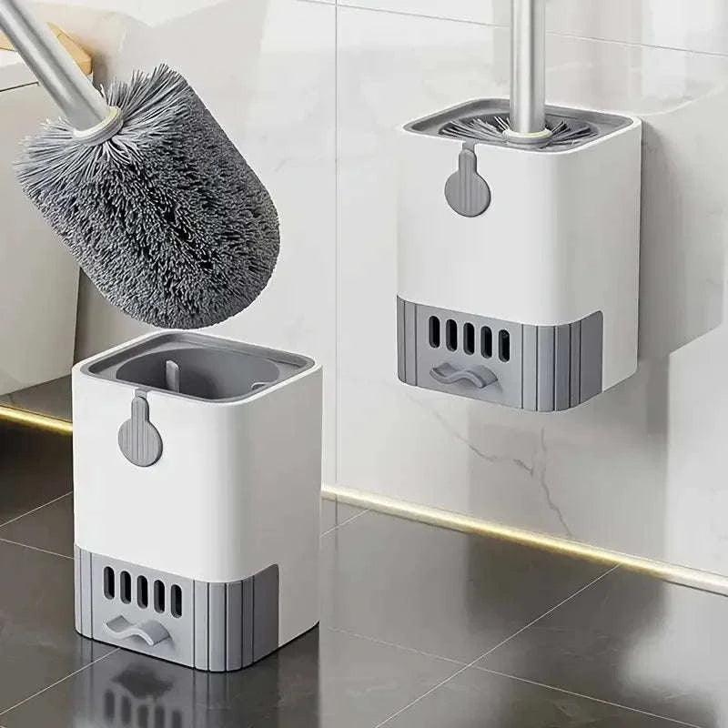 Toilet Brush and Holder Set with 44cm Handle, Non-Shedding Bristles-United States / WHITE-1PC