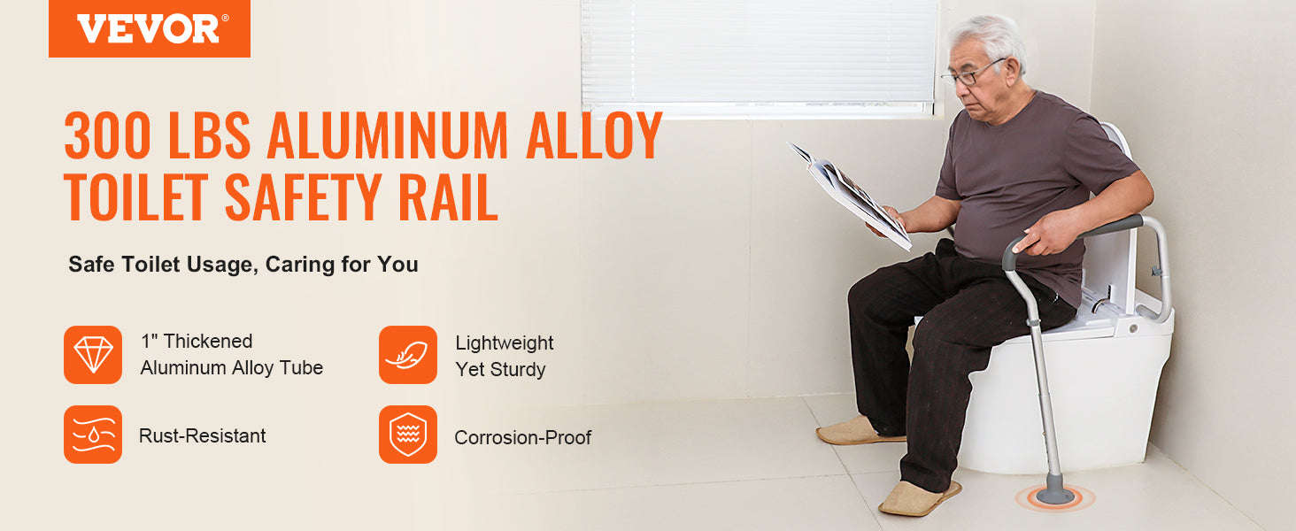 Toilet Safety Rail Adjustable Width and Height Supports 300 lbs-300pound / United States