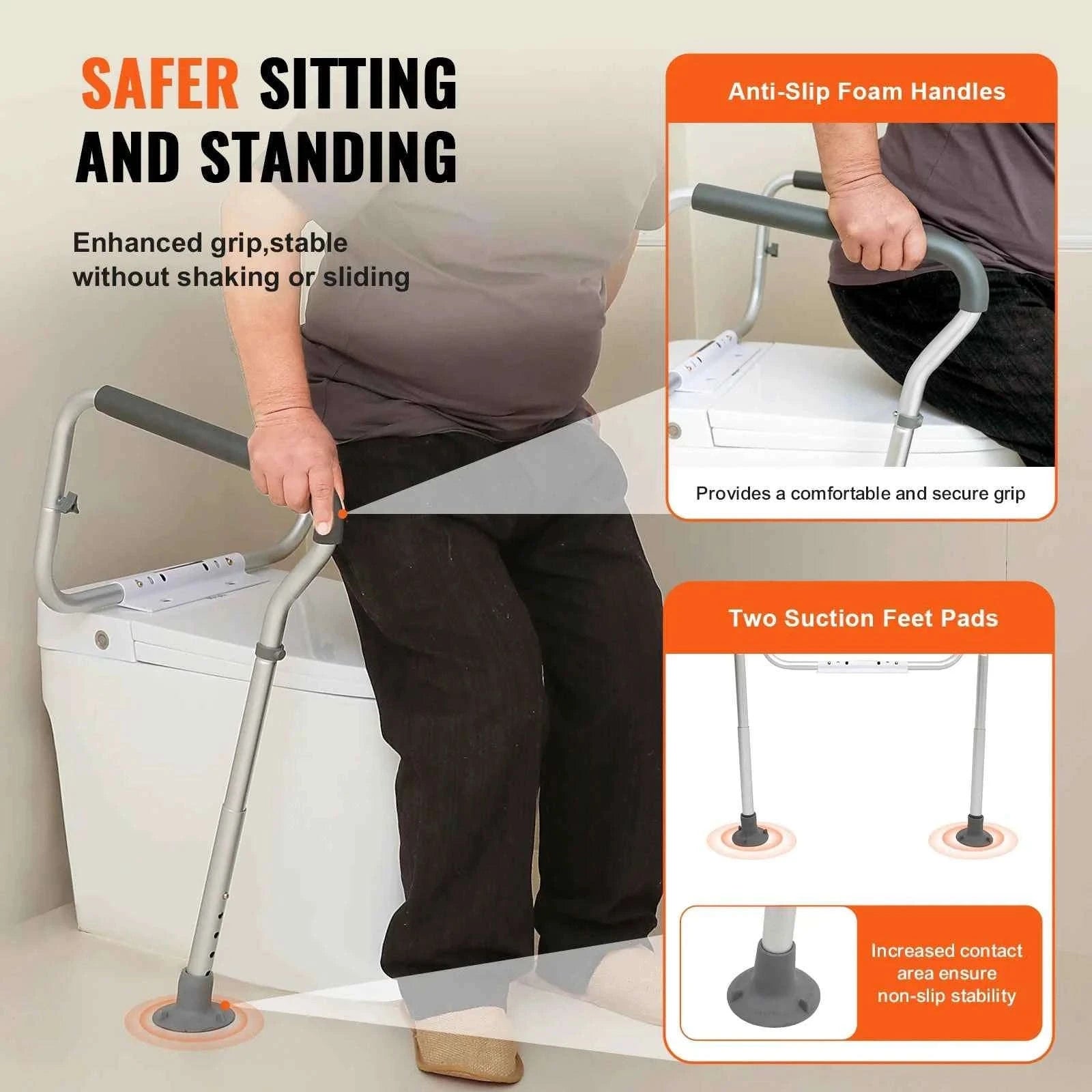 Toilet Safety Rail Adjustable Width and Height Supports 300 lbs-300pound / United States
