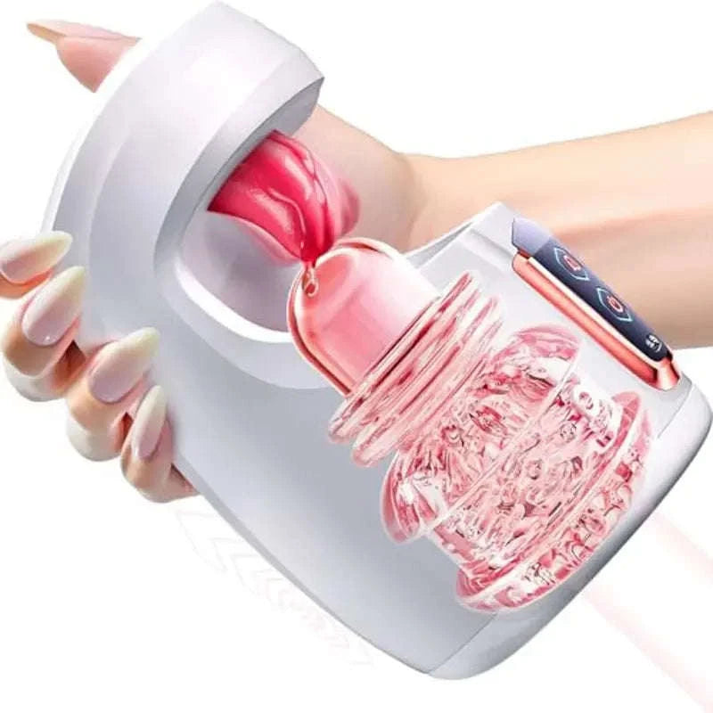 Tongue Licking Male Masturbator with Thrusting and Licking Modes-White / China Mainland