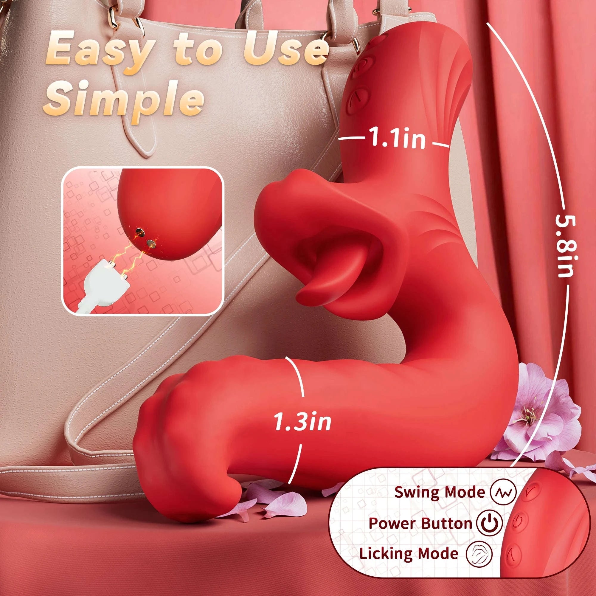 Tongue Vibrator for Women with Swaying and Licking Modes-Red / China Mainland
