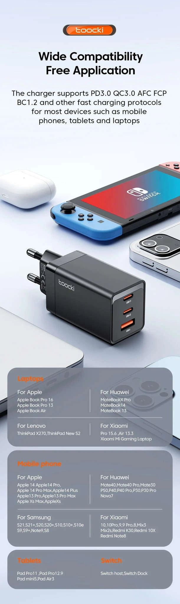 Toocki 67W GaN USB C Charger-EU Black