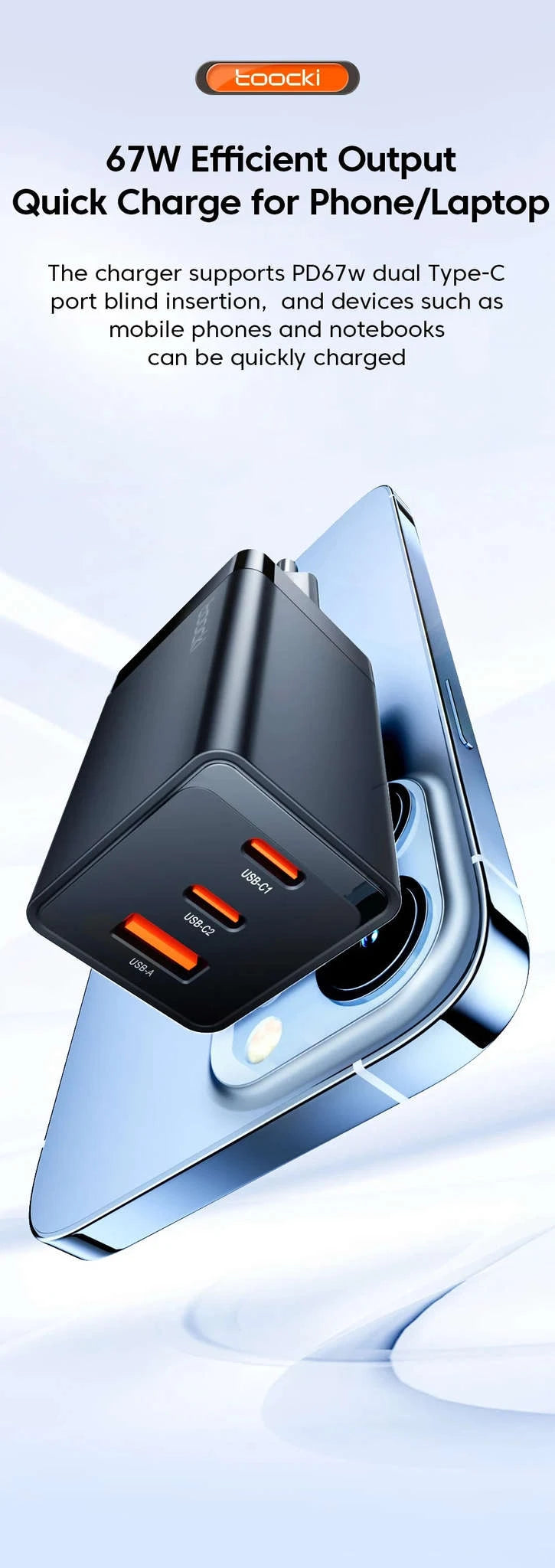 Toocki 67W GaN USB C Charger-EU Black