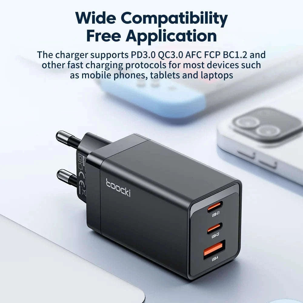 Toocki 67W GaN USB C Charger with 1m USB-C Cable-EU Black