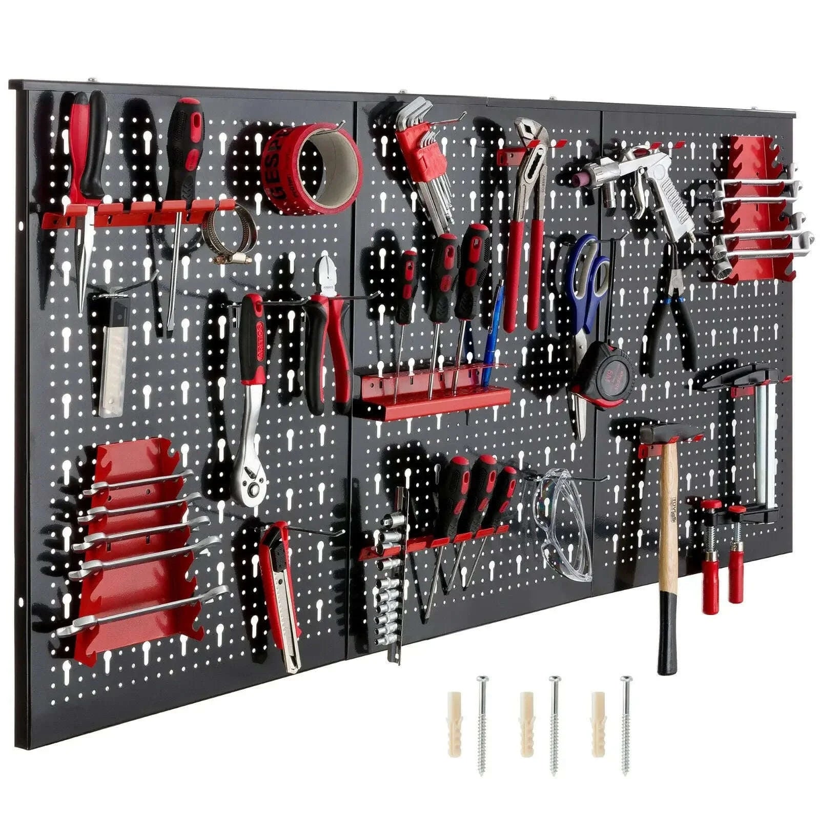 Tool Wall Perforated Wall Metal Panel Set with 17 Hooks-GERMANY