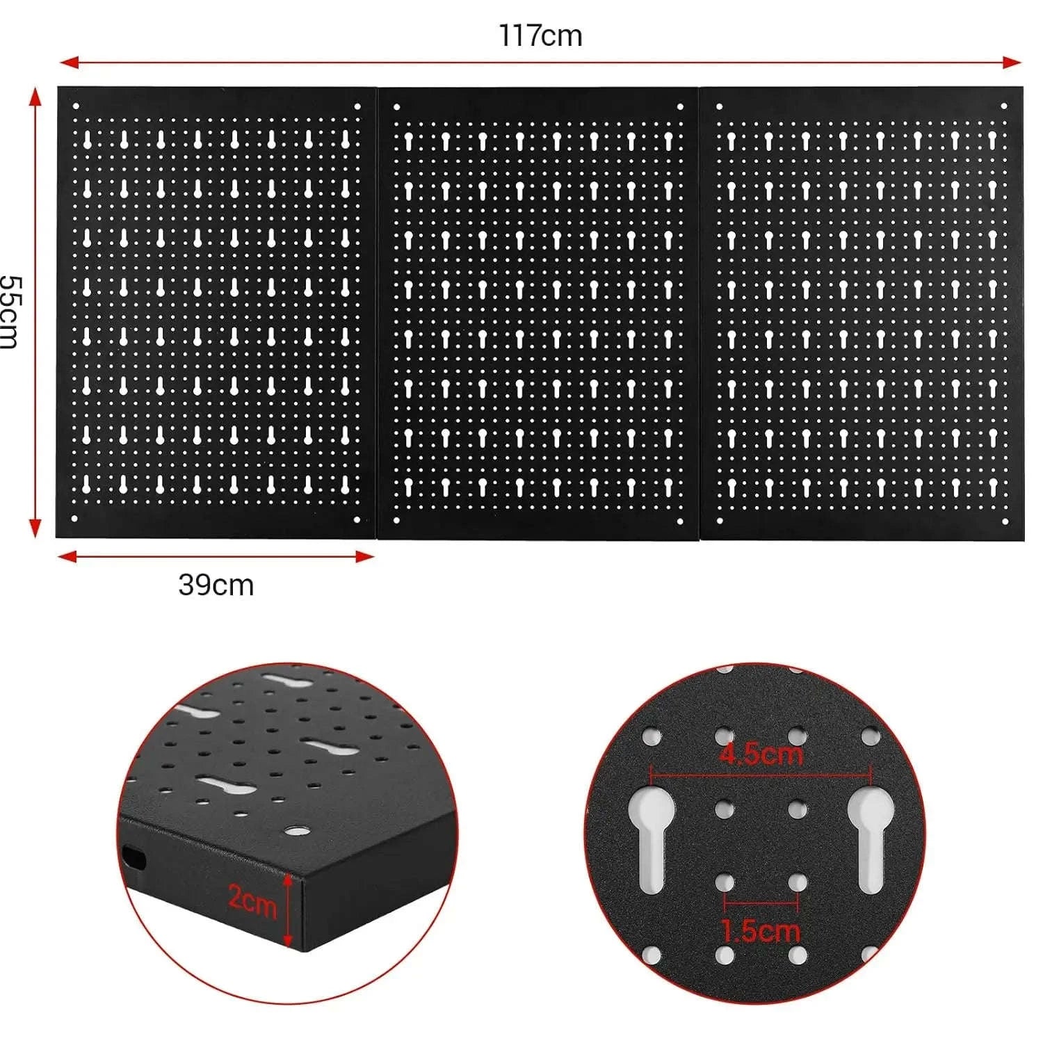 Tool Wall Perforated Wall Metal Panel Set with 17 Hooks-GERMANY