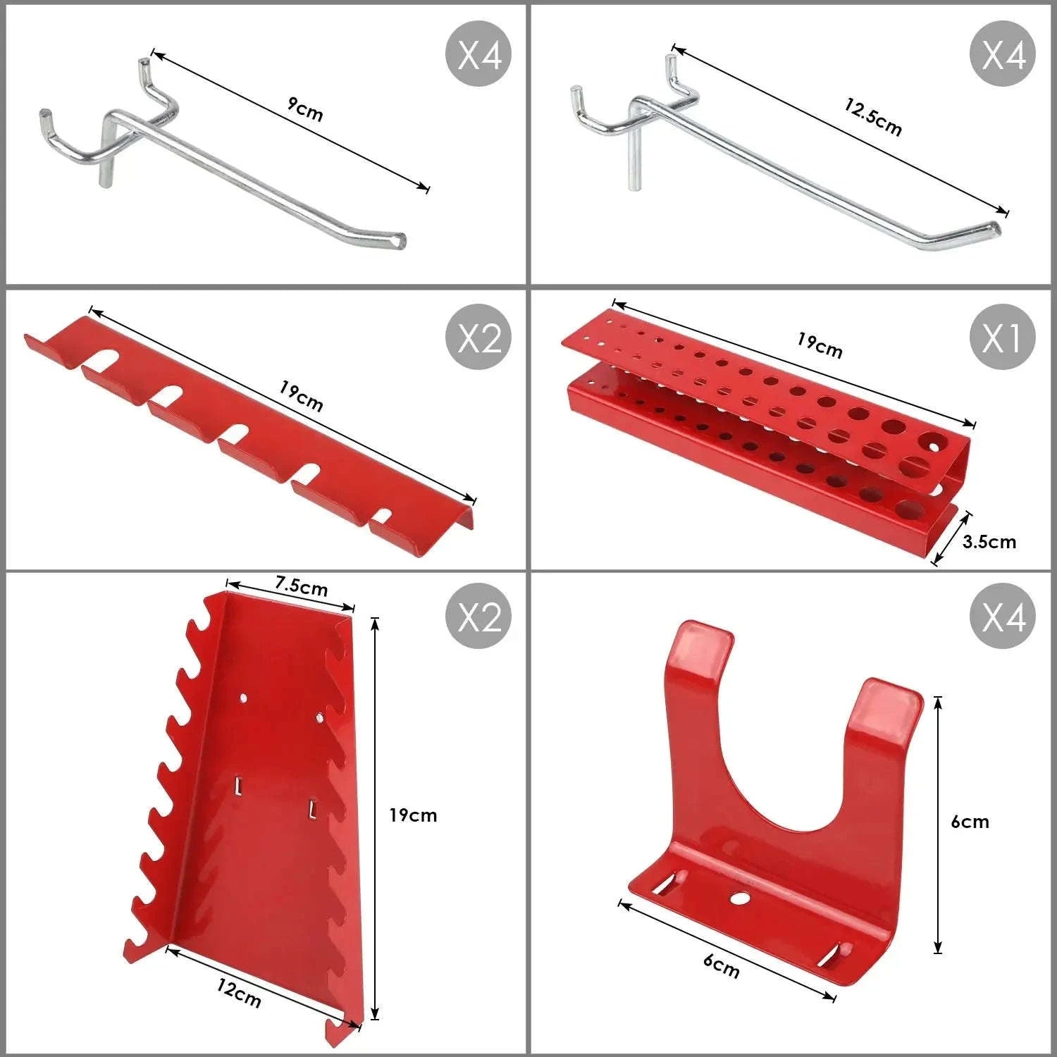 Tool Wall Perforated Wall Metal Panel Set with 17 Hooks-GERMANY