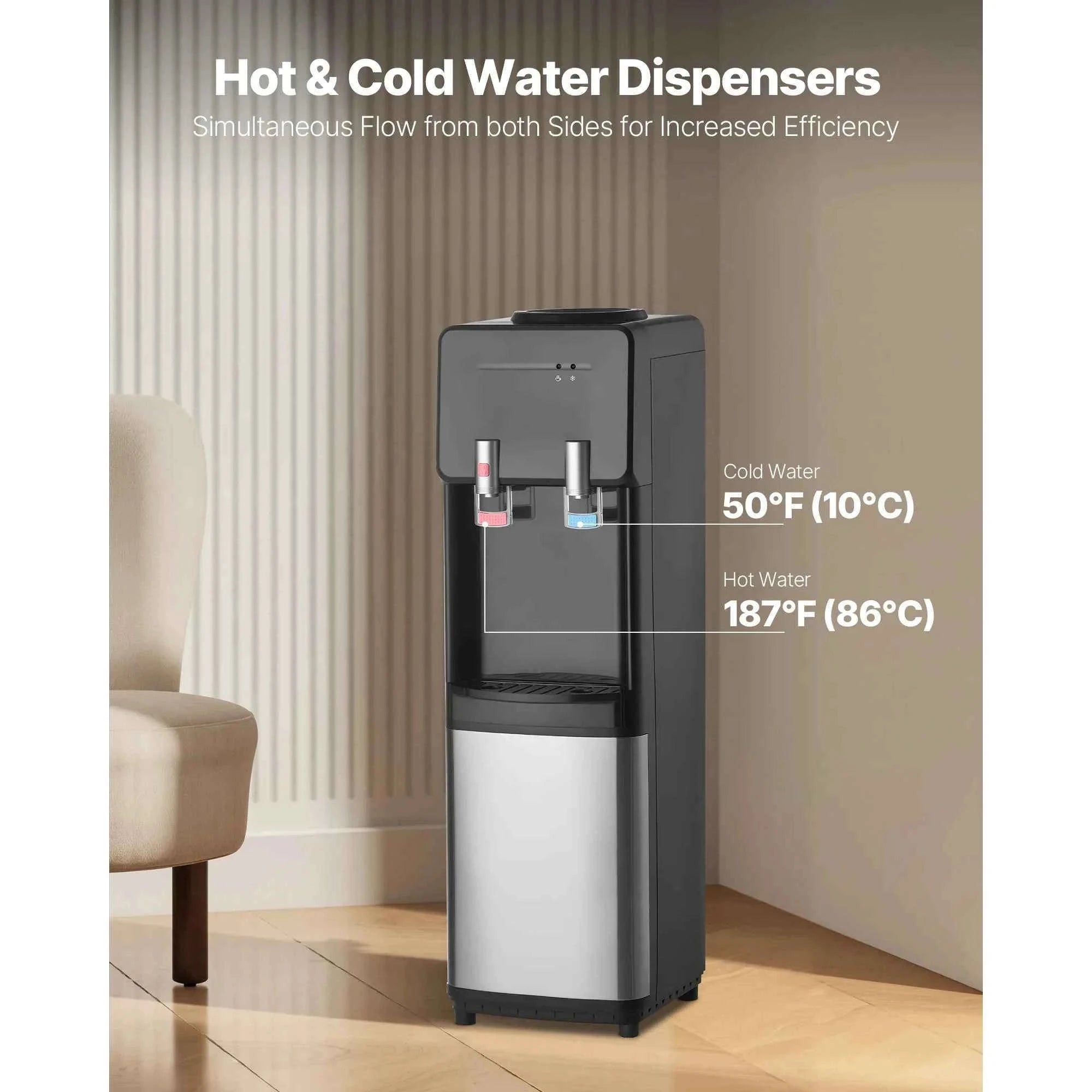 Top Loading Hot and Cold Water Dispenser for 3 or 5 Gallon Bottles-Black / United States