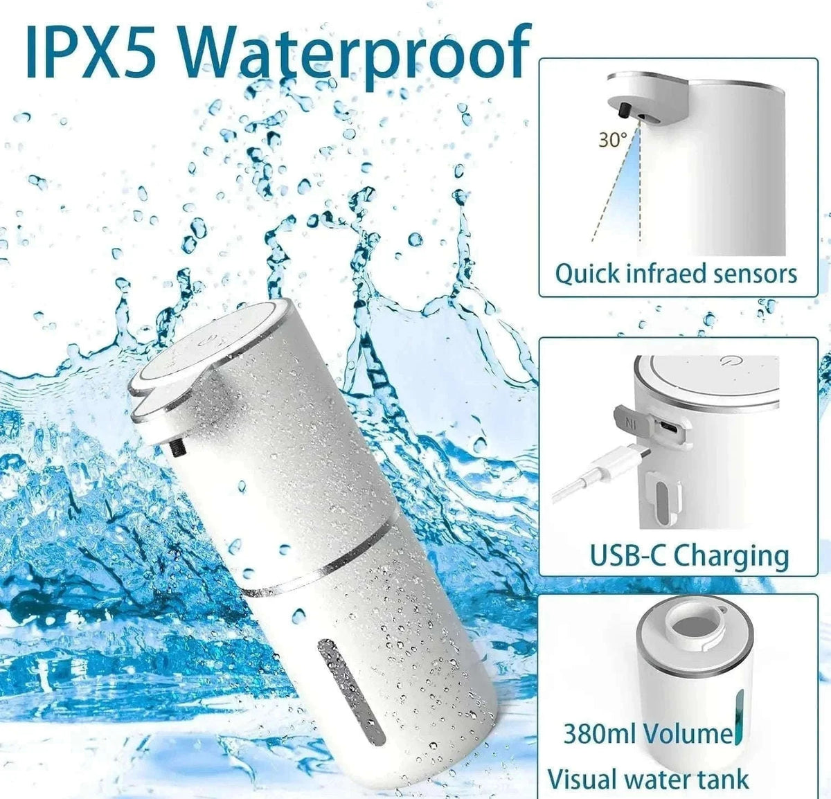 Touchless Automatic Soap Dispenser with Infrared Sensor USB Rechargeable-Foam