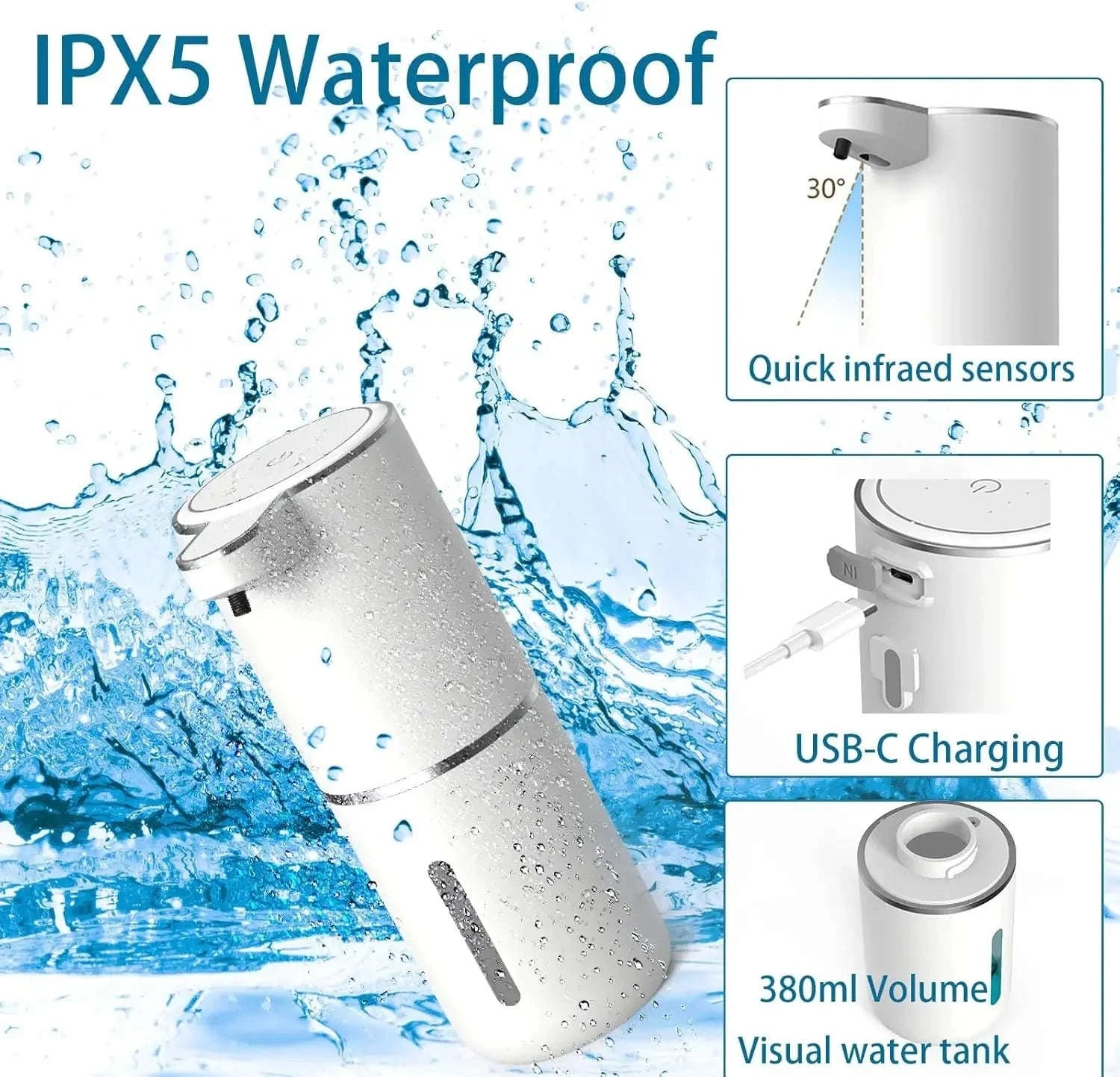 Touchless Automatic Soap Dispenser with Infrared Sensor USB Rechargeable-Foam