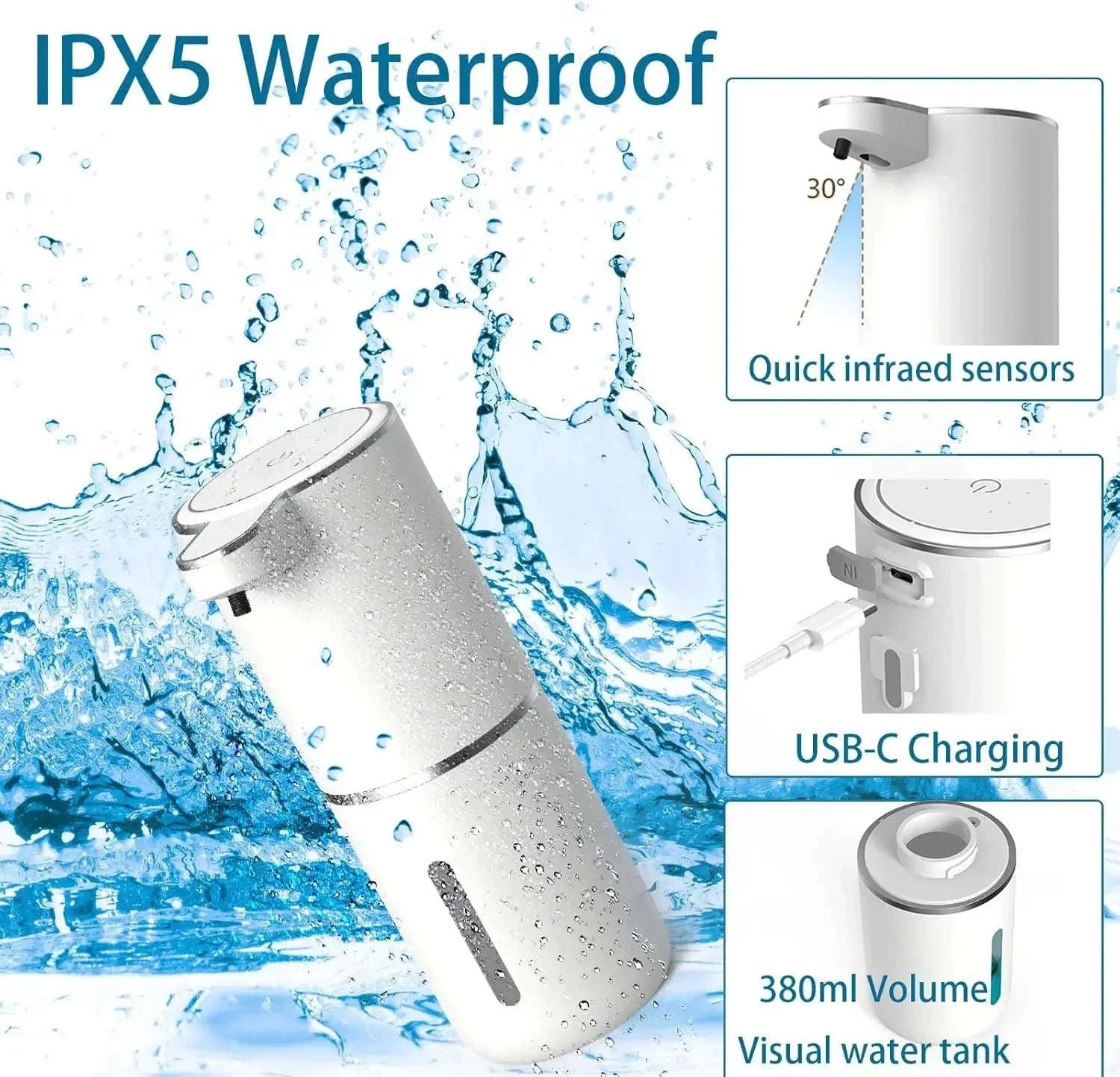 Touchless Automatic Soap Dispenser with Infrared Sensor USB Rechargeable-Foam