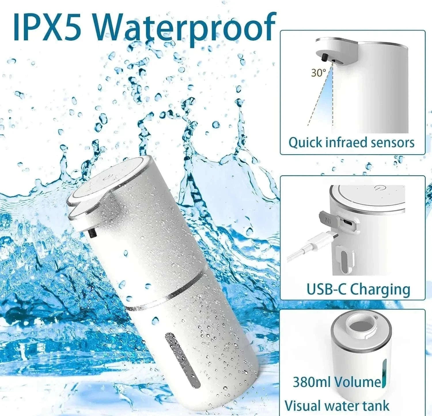 Touchless Automatic Soap Dispenser with Infrared Sensor USB Rechargeable-Foam