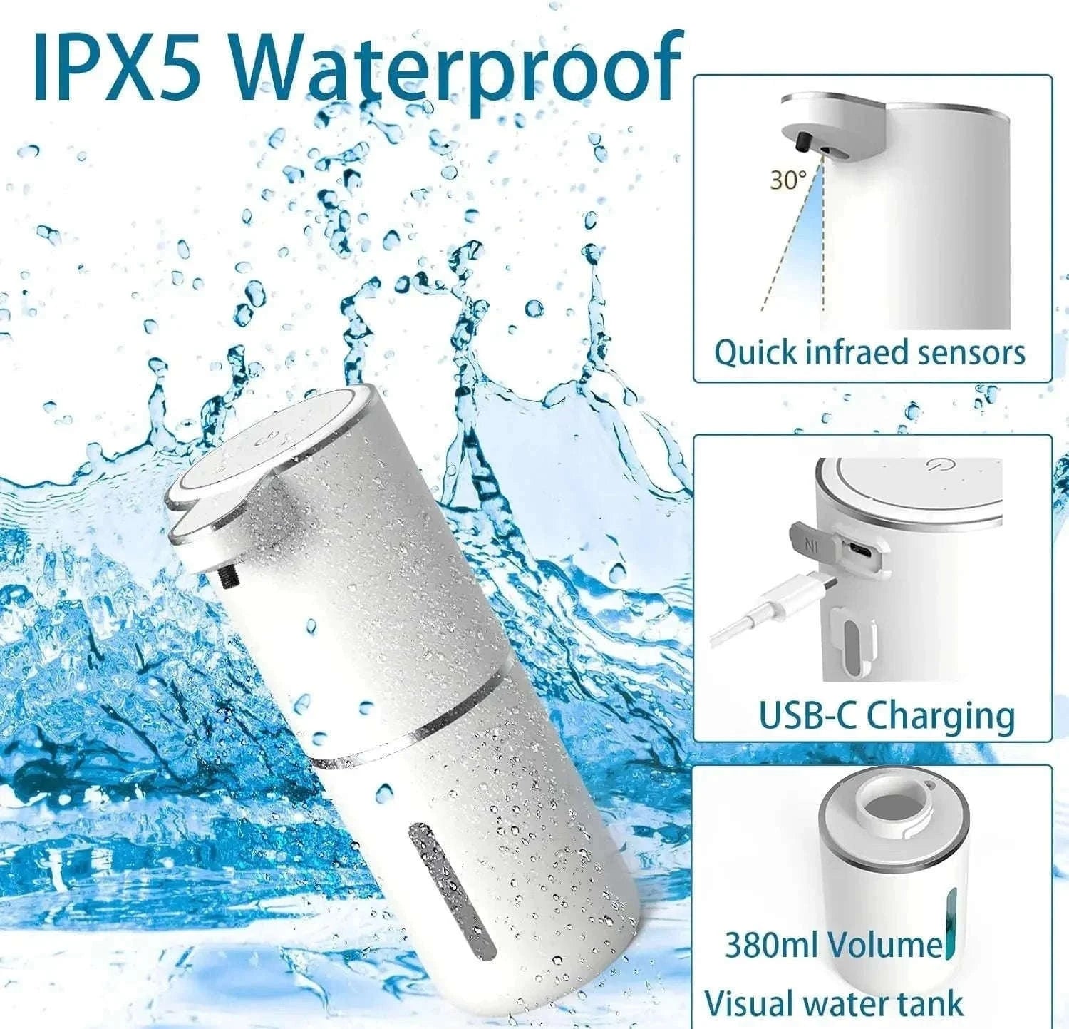 Touchless Automatic Soap Dispenser with Infrared Sensor USB Rechargeable-Foam