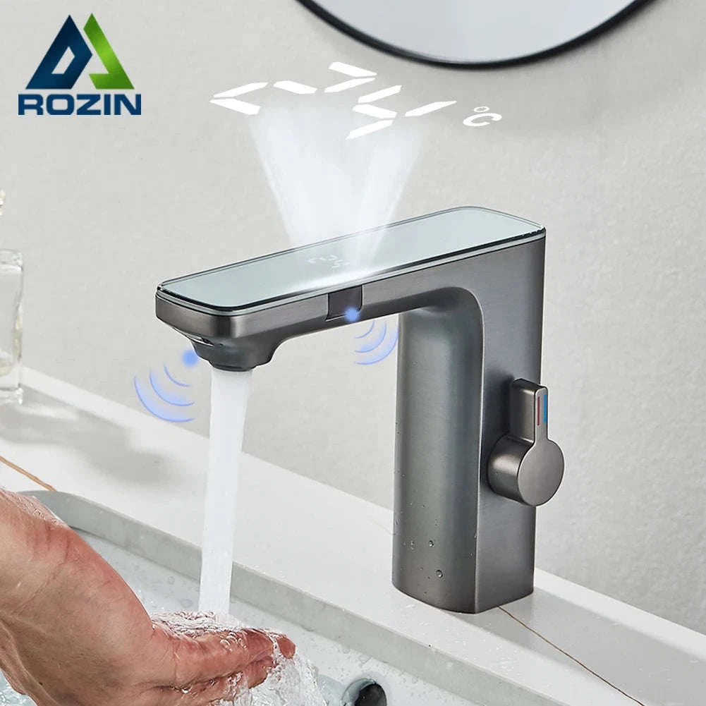 Touchless Sensor Basin Faucet with Smart Display-Chrome Basin Faucet / United States