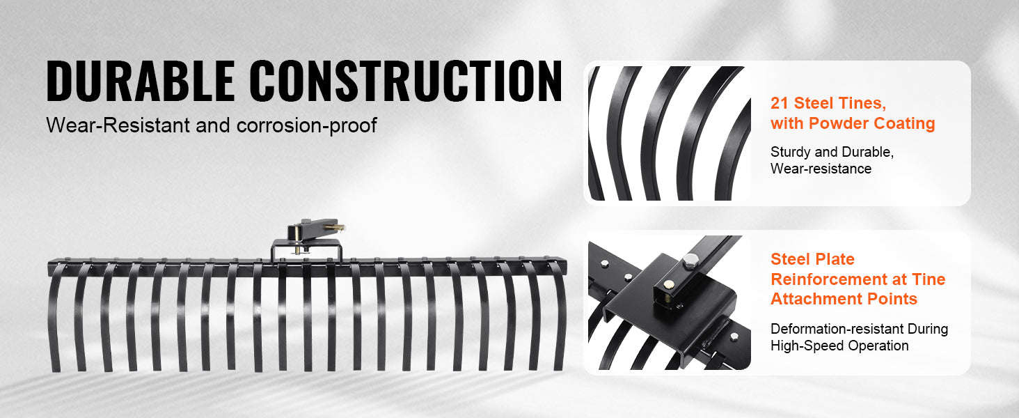 Tow Behind Landscape Rake 60 Inch with 21 Steel Coil Tines-CZECH REPUBLIC