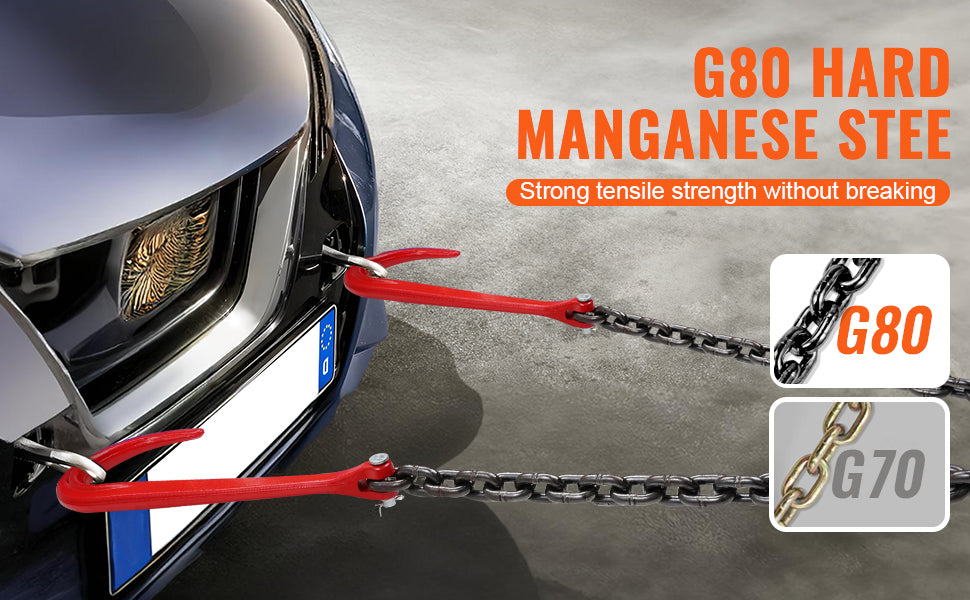G80 V Bridle Tow Chain with J Hooks & Grab Hooks 15600 lbs