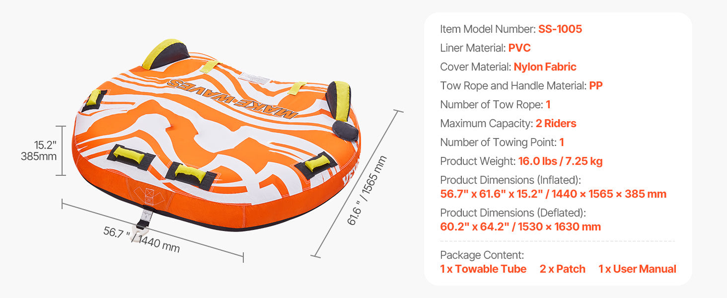 SucceBuy 1-2Riders Towable Tubes for Boating Inflatable Towable Tube for Boat to Pull 340lbs Boat Tubes with Fin for Water Sport