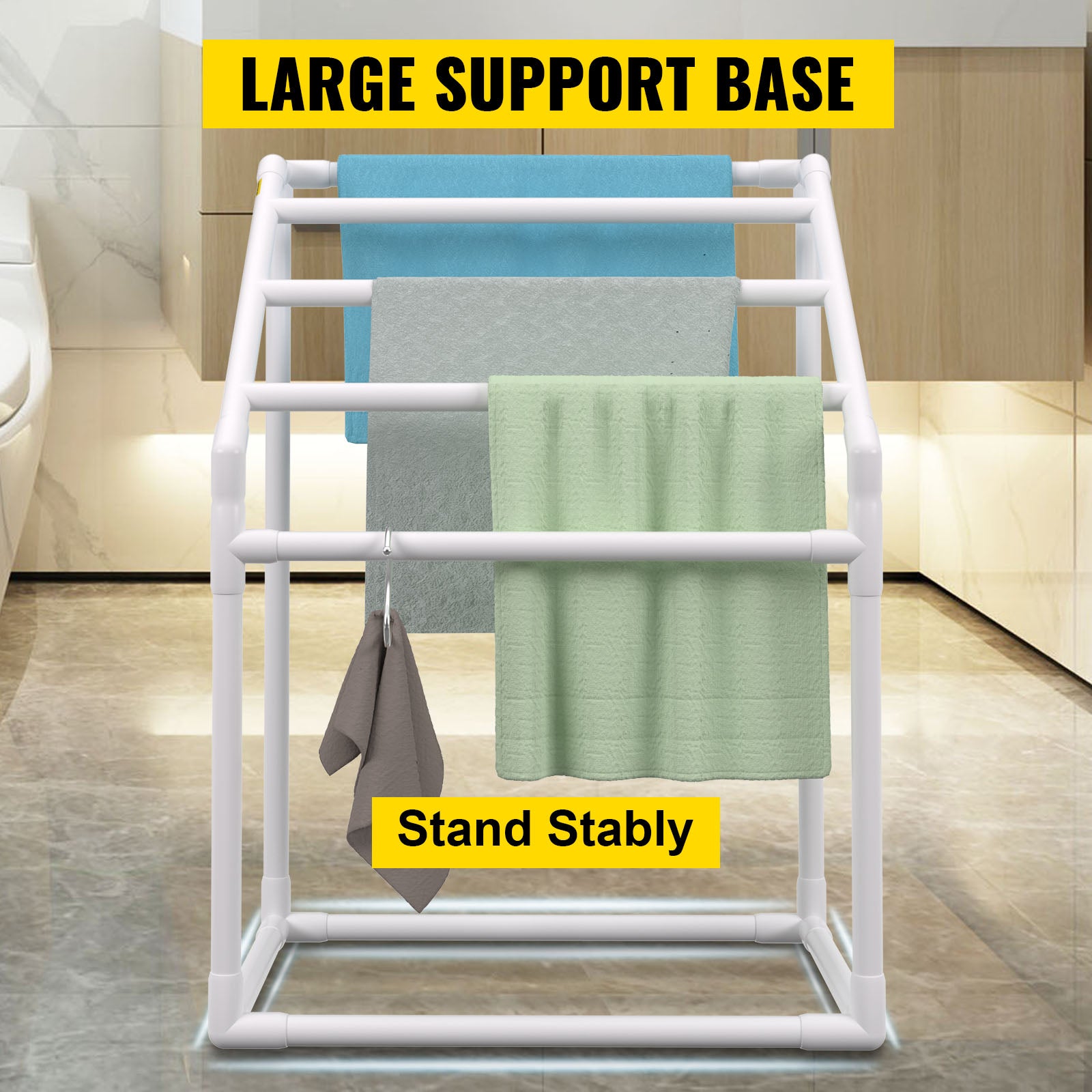 Portasciugamani da esterno per piscina con 5–8 barre, organizer autoportante in PVC