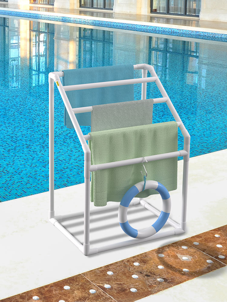 Portasciugamani da esterno per piscina con 5–8 barre, organizer autoportante in PVC