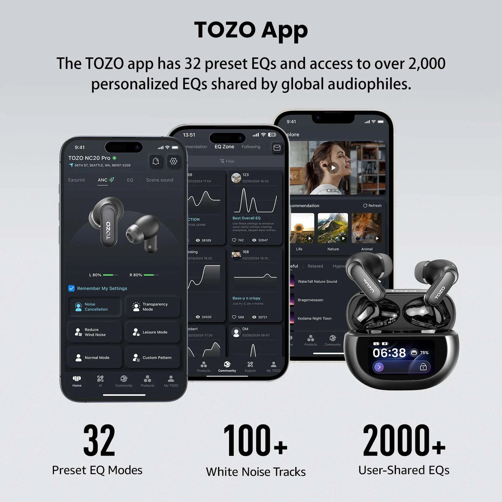 TOZO NC20 Pro True Wireless Earbuds with Smart Touch Screen-Pink Rose