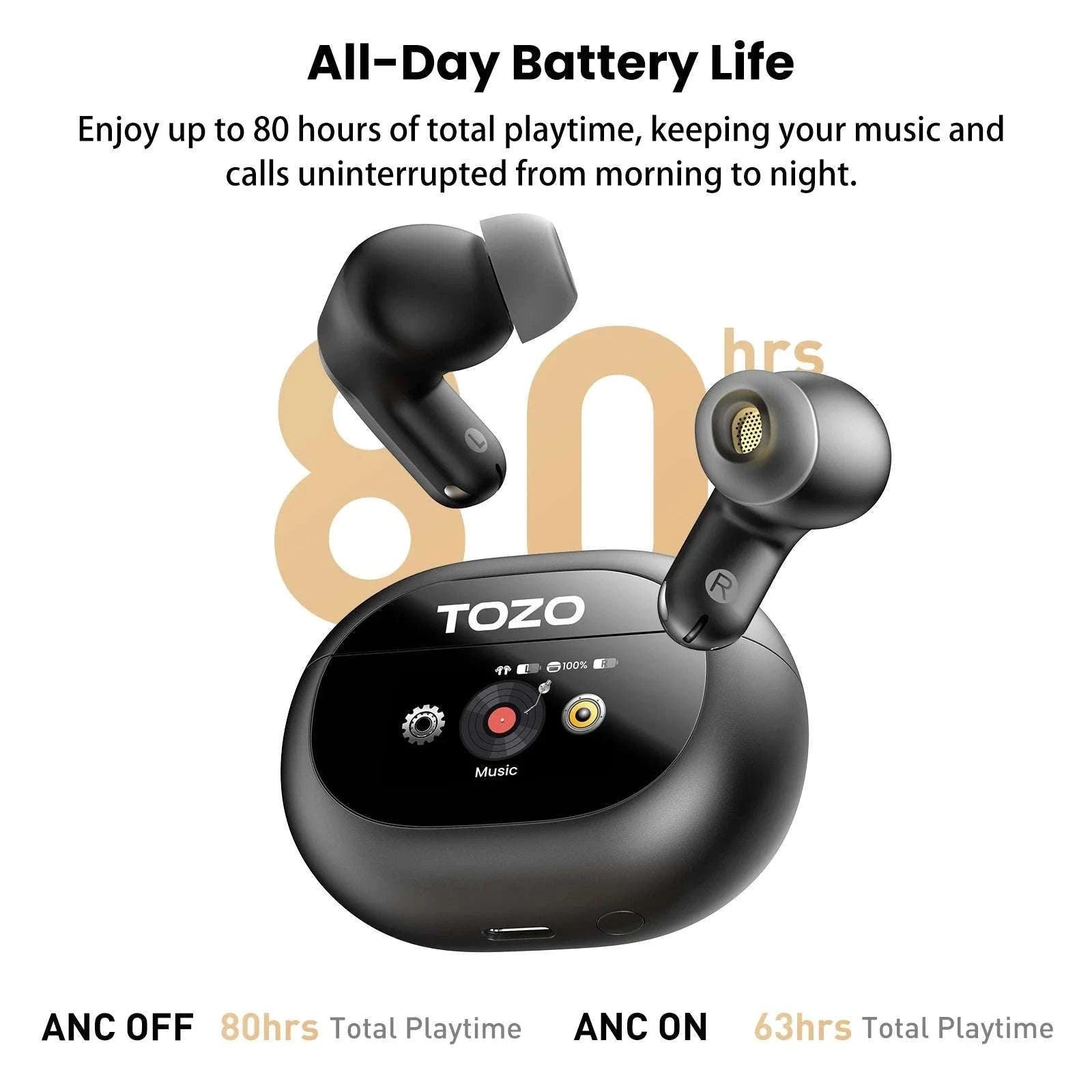 TOZO NC20 Pro Wireless Earbuds with Smart Touch Screen Control-Pink Rose