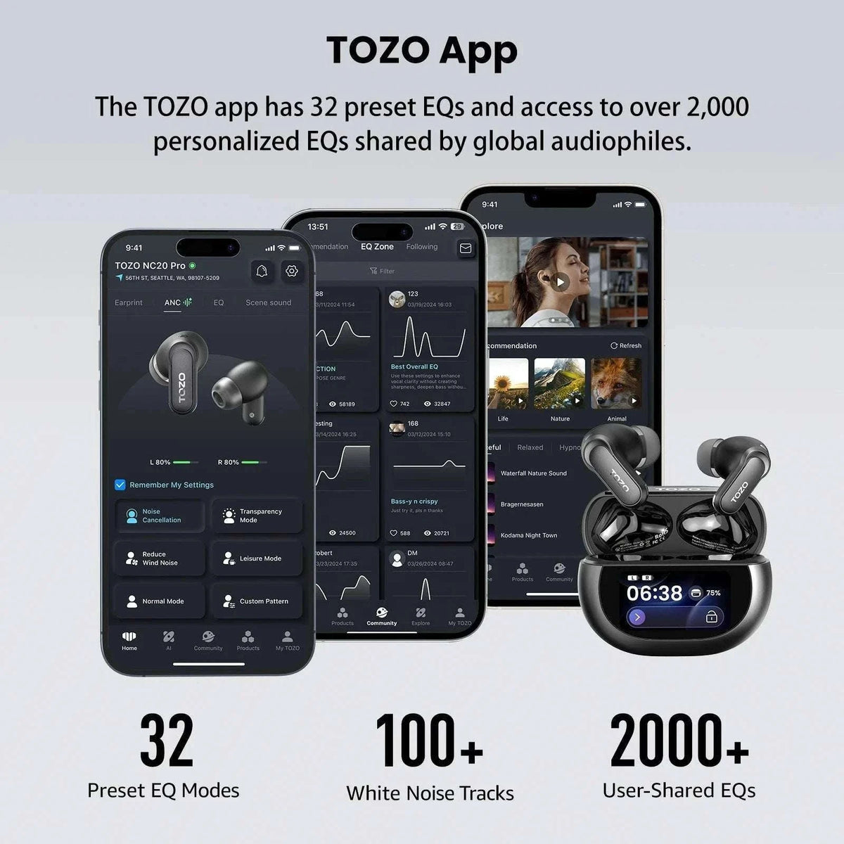 TOZO NC20 Pro Wireless Earbuds with Touch Screen Control-Pink Rose