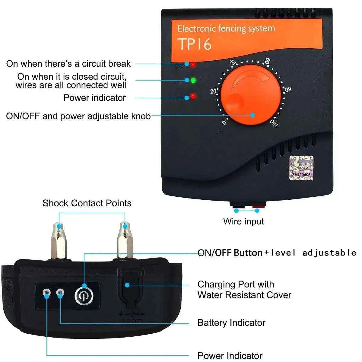 TP16 Wired Dog Fence System with Training Collar