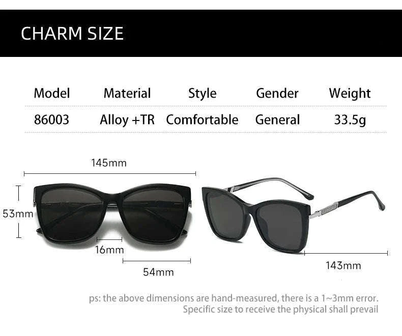 TR90 Magnetic Clip-On Sunglasses with Polarized Lenses-