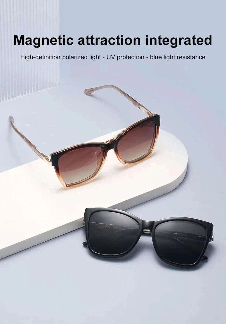TR90 Magnetic Clip-On Sunglasses with Polarized Lenses-86003-C3 / +50
