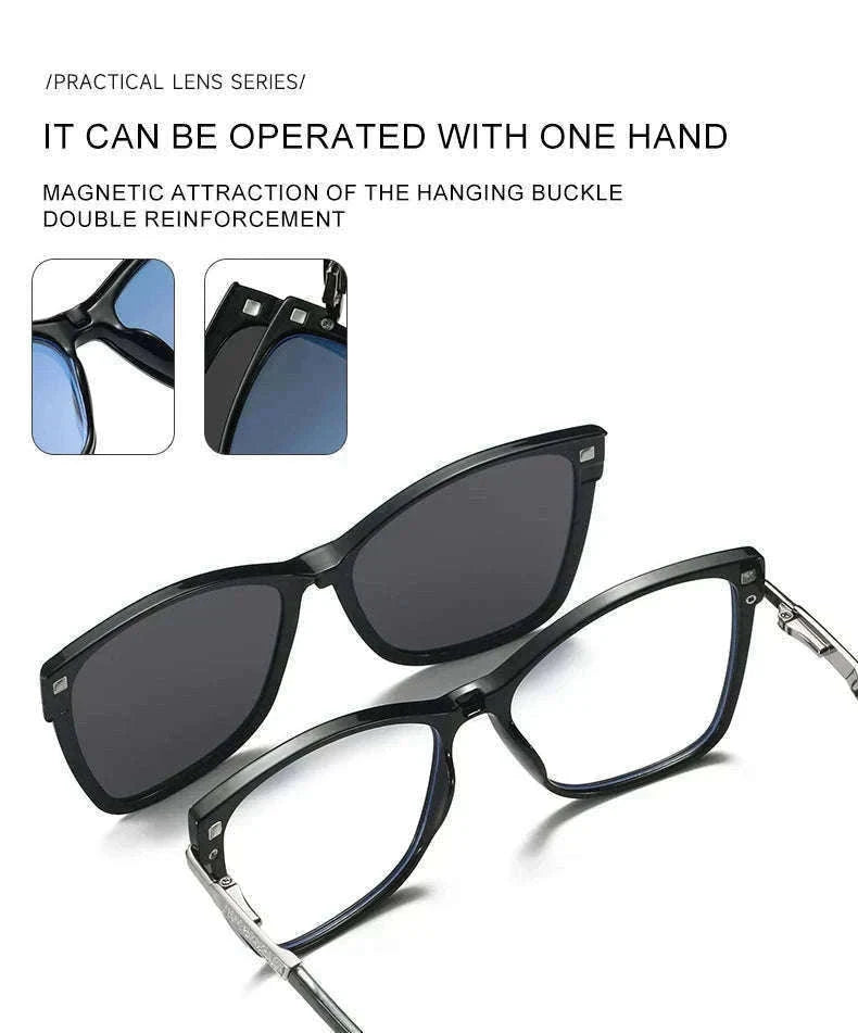TR90 Magnetic Clip-On Sunglasses with Polarized Lenses-86003-C3 / +50