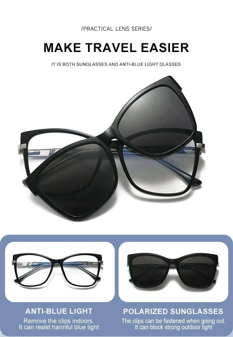 TR90 Magnetic Clip-On Sunglasses with Polarized Lenses-