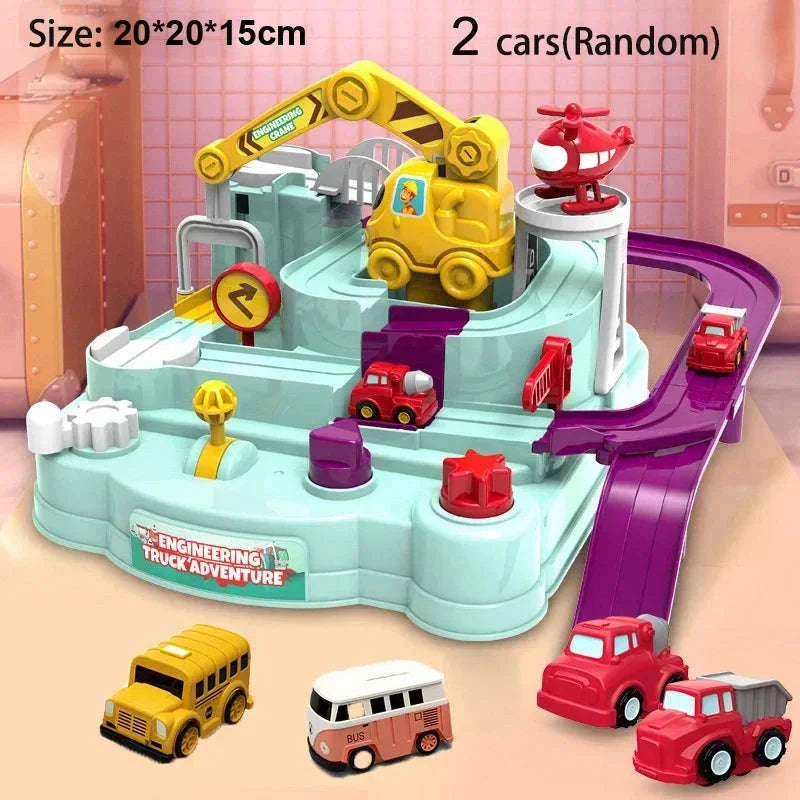 Track Car Adventure Game Educational Rail Toy Set-yellow-2-car