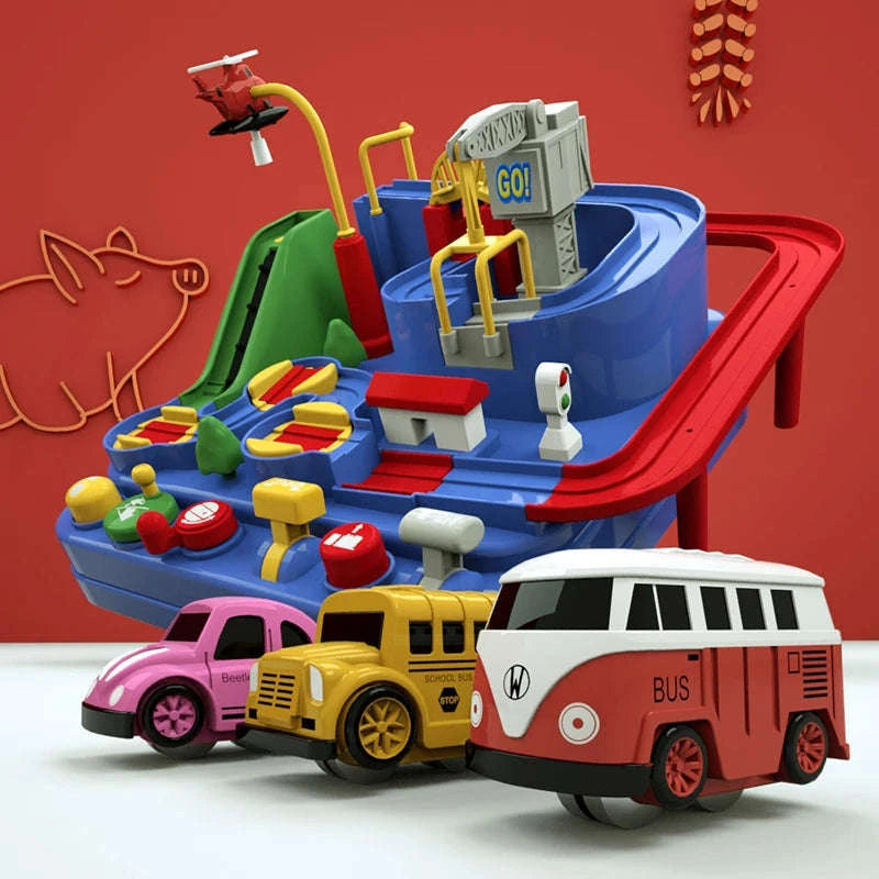 Track Car Adventure Game Educational Rail Toy Set-yellow-2-car
