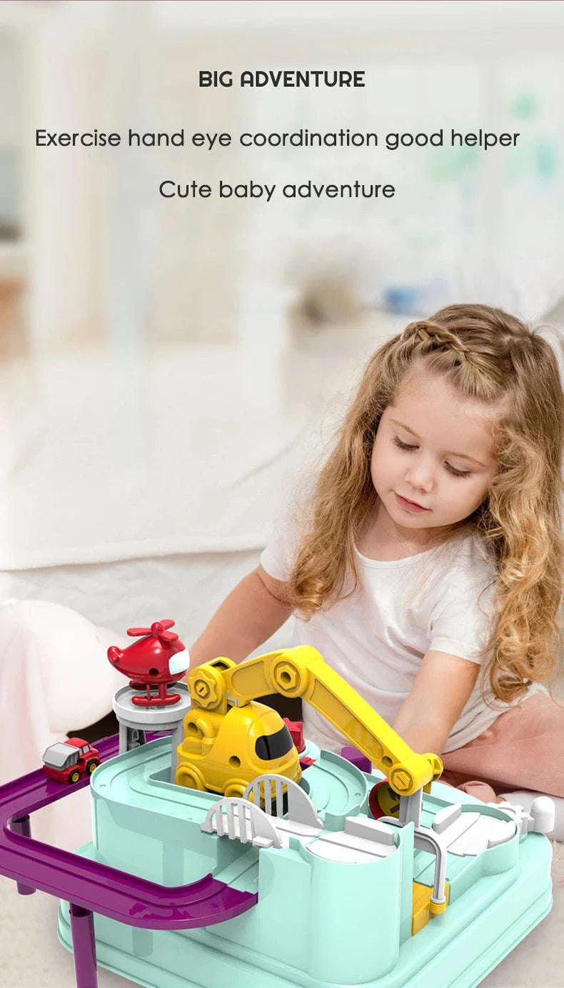 Track Car Adventure Game Educational Rail Toy Set-yellow-2-car