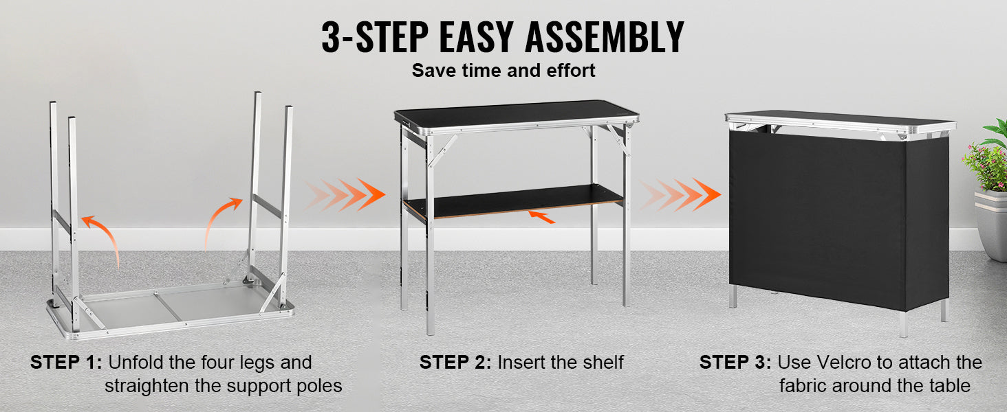 Folding Trade Show Counter Table with Storage Shelf & Carry Bag