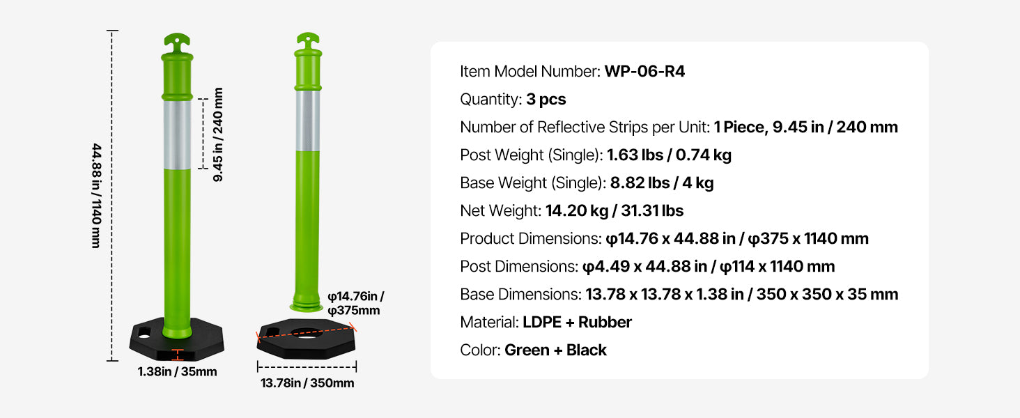 SucceBuy 2/3/4/6/12 Pack Traffic Delineator Posts 34/45 in with Weighted Base Reflective Strips for Construction Site Parking