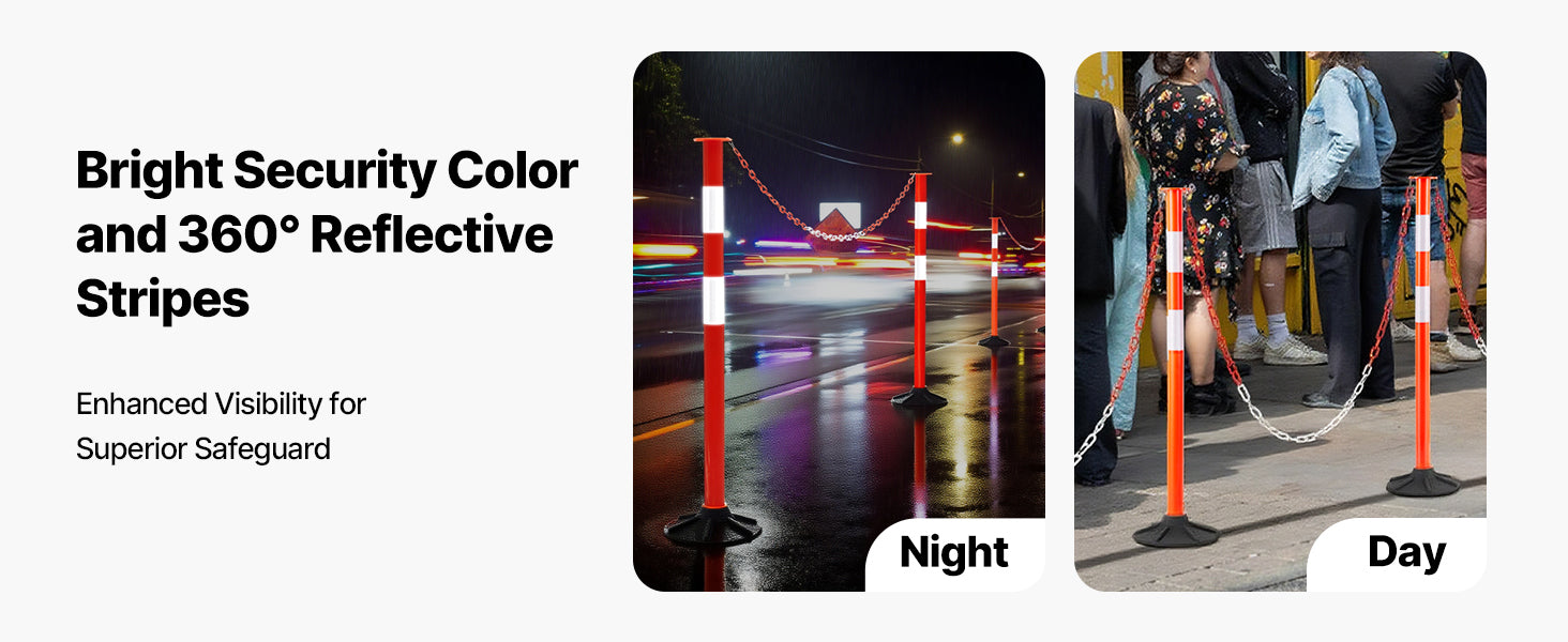 SucceBuy 2/3/4/6/12 Pack Traffic Delineator Posts 34/45 in with Weighted Base Reflective Strips for Construction Site Parking
