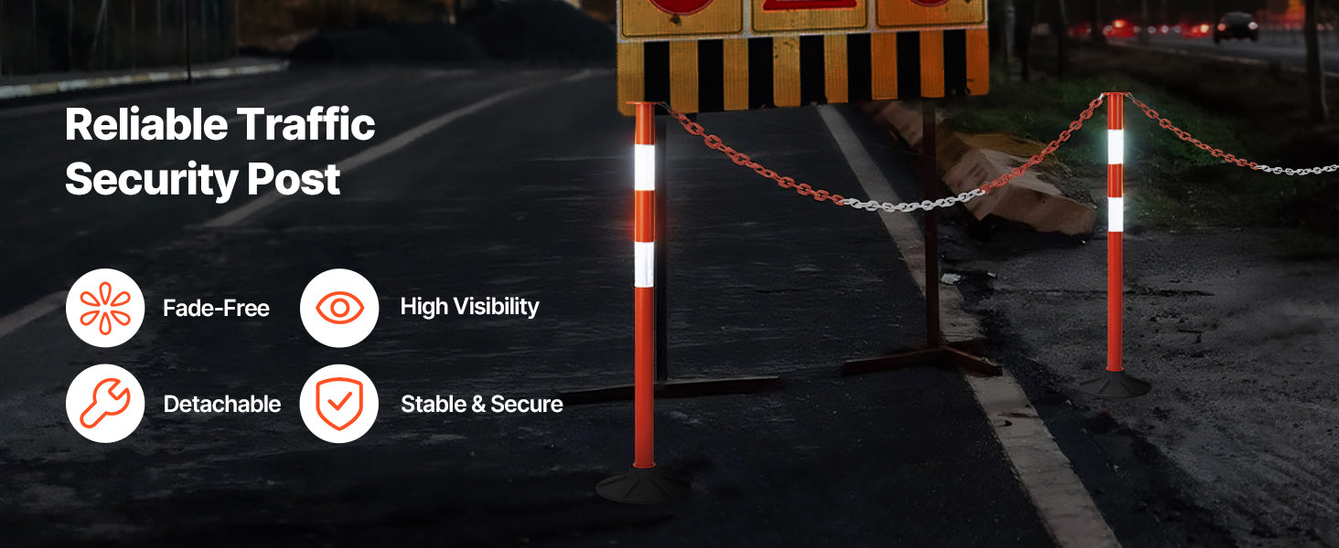 SucceBuy 2/3/4/6/12 Pack Traffic Delineator Posts 34/45 in with Weighted Base Reflective Strips for Construction Site Parking