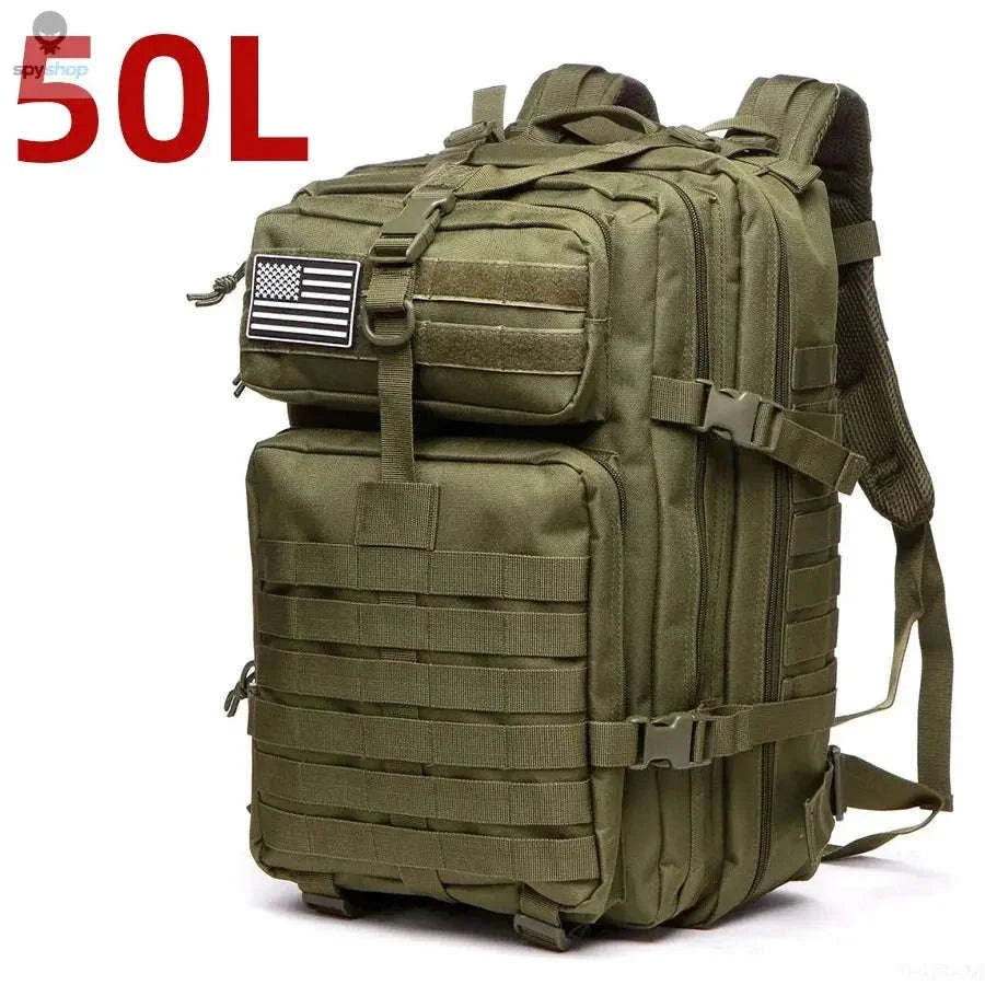 TrailForce Tactical Backpack – Waterproof, MOLLE‑Ready, 25L/50L Outdoor Pack-50L (Green)
