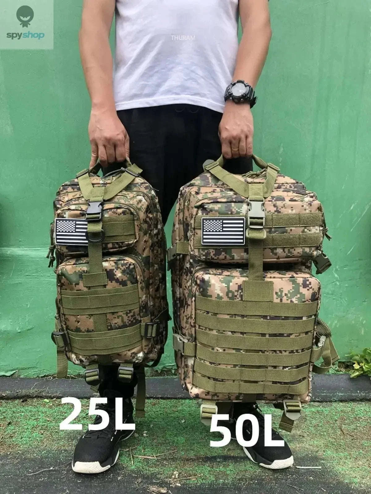 TrailForce Tactical Backpack – Waterproof, MOLLE‑Ready, 25L/50L Outdoor Pack-50L (Green)