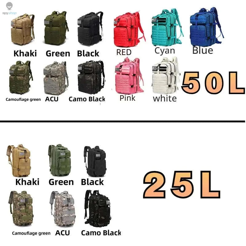 TrailForce Tactical Backpack – Waterproof, MOLLE‑Ready, 25L/50L Outdoor Pack-50L (Green)