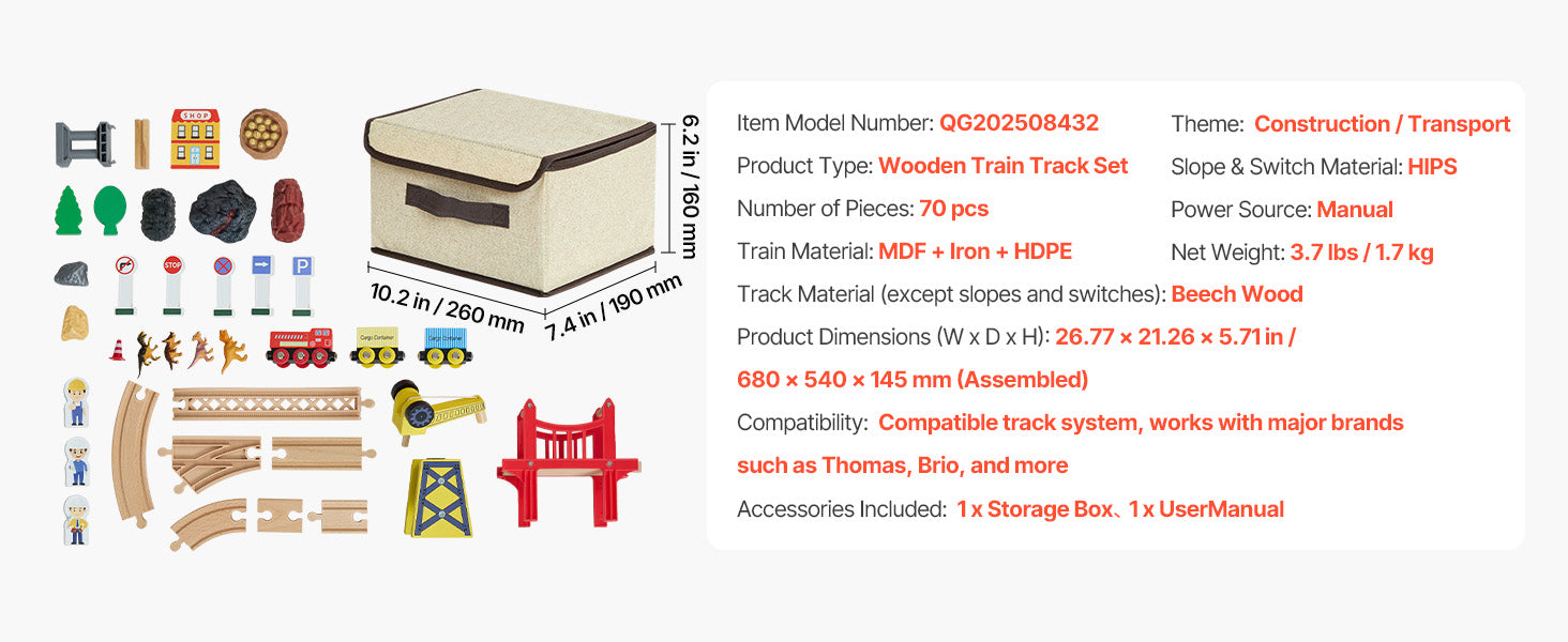 SucceBuy 70PCS Wooden Train Set Magnetic Crane for Ages 3-8 Construction Crane Railway Set Major Brands for Toddlers Boys Girls